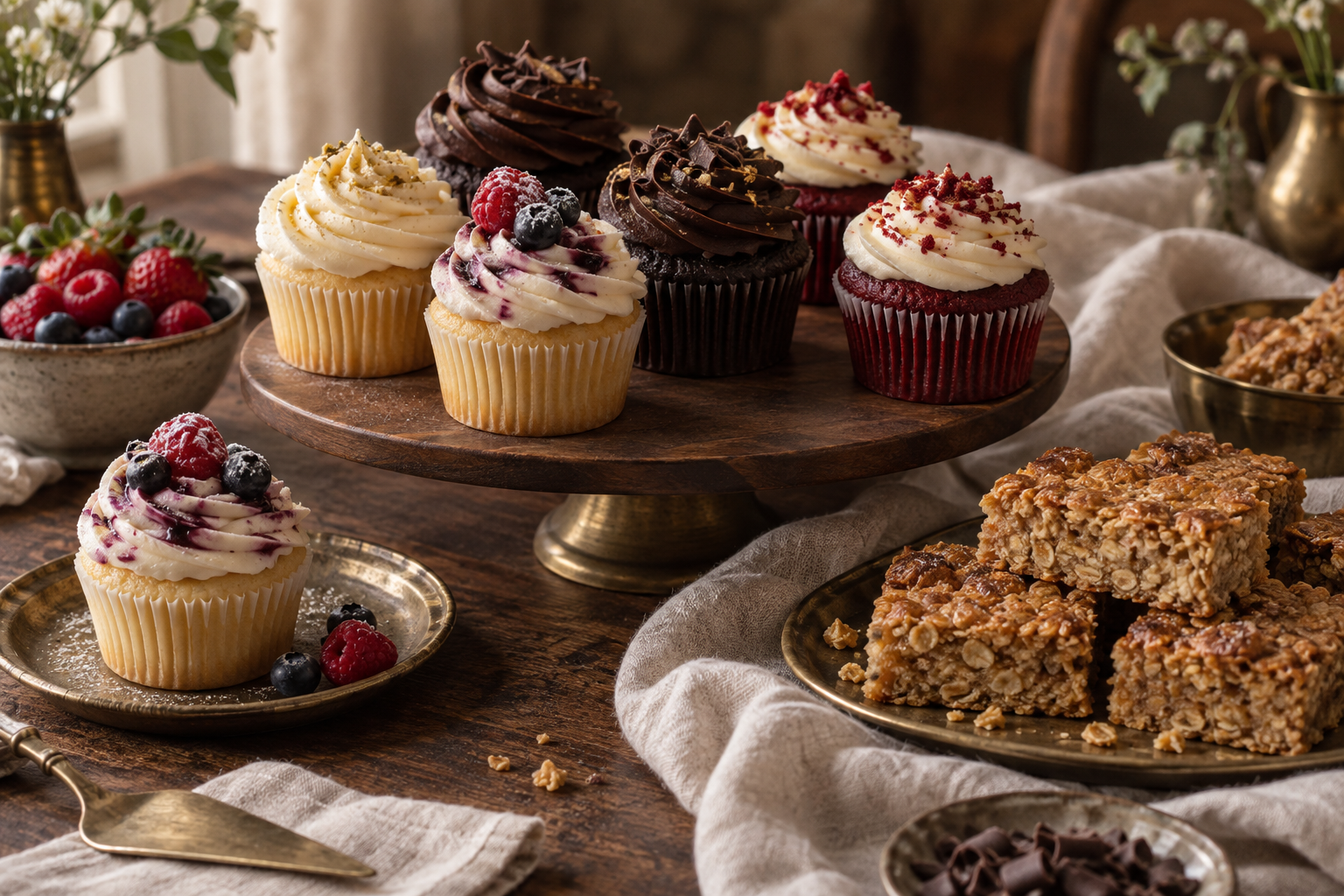 An abundant table of beautifully finished gluten-free bakes